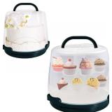 HomDSim Cake Carrier Round Cake Stand Plus Height Cake Container with Cupcakes Pad, Handle, Lid Reusable Package Box for Transporting Desserts,Pie,Toast,Fruit (10" Black)