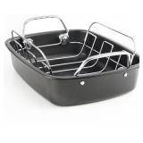 KITESSENSU Large Roasting Pan with Rack - 25 LB Nonstick Turkey Roaster Pan for Oven - Heavy Duty Carbon Steel Roasting Pan with Wider Handles for Chicken, Vegetables & Holiday Meals, Gray