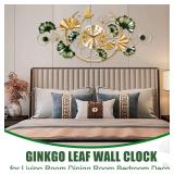 Retails for $110! Large Wall Clock for Living Room, 3D 47 Inch Metal Ginkgo Leaf Wall Decor, Boho Silent Non-Ticking Hanging Wall Clocks, Decorative Big Wall Clock, for Bedroom Dining Room Office (47.