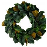 Serene Spaces Living Artificial Green Magnolia Leaf Wreath, Ideal to Hang at Wedding, Store Display, Window Sill, Fall Decor, Perfect Holiday D cor, Measures 24" Diameter and 4" Tall