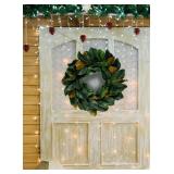 Serene Spaces Living Artificial Green Magnolia Leaf Wreath, Ideal to Hang at Wedding, Store Display, Window Sill, Fall Decor, Perfect Holiday D cor, Measures 24" Diameter and 4" Tall
