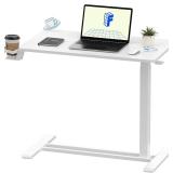 FLEXISPOT H7 Adjustable Overbed Bedside Table with Wheels Pneumatic Mobile Standing Laptop Desk Rolling Computer Cart Movable Overbed Table Hospital Home Use (31.5