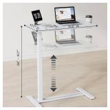 FLEXISPOT H7 Adjustable Overbed Bedside Table with Wheels Pneumatic Mobile Standing Laptop Desk Rolling Computer Cart Movable Overbed Table Hospital Home Use (31.5" W x 17.7" D, White Large)