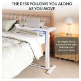 FLEXISPOT H7 Adjustable Overbed Bedside Table with Wheels Pneumatic Mobile Standing Laptop Desk Rolling Computer Cart Movable Overbed Table Hospital Home Use (31.5" W x 17.7" D, White Large)