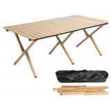 48Inch Folding Camping Table, Lightweight Roll-Up Table Aluminum Low Portable Picnic Table with Carrying Bag for Outdoor, Beach, Picnic, Backyards, BBQ and Party, Log Color