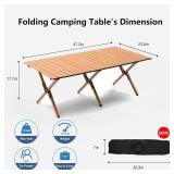 48Inch Folding Camping Table, Lightweight Roll-Up Table Aluminum Low Portable Picnic Table with Carrying Bag for Outdoor, Beach, Picnic, Backyards, BBQ and Party, Log Color
