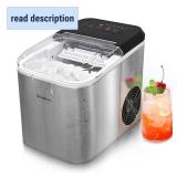 Countertop Ice Maker, 9 Ice Cubes in 6 Mins, 33 Lbs/24 Hrs, 2 Ice Cube Sizes, Self-Cleaning, Quiet Operation, Compact Design for Home/Office/Kitchen/Camping (Stainless Steel)