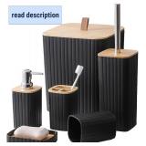 Bathroom Accessories Sets Complete, 6 Pack Black Bathroom Accessory Set with Trash Can Toothbrush Holder Soap Dispenser Tooth Mug Soap Dish Toilet Brush Holder for Bathroom Decor