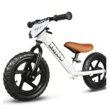 KRIDDO Toddler Balance Bike 2 Year Old, Age 24 Months to 5 Years Old, 12 Inch Push Bicycle with Customize Plate (3 Sets of Stickers Included), Gift Bike for 2-3 Boys Girls, White