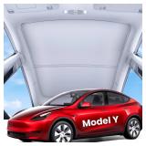 REEVAA 2025 Upgrade Tesla Model Y Sunshade Roof [No Gaps, No Sagging] Tesla Y Accessories Heat Insulation Foldable Glass Sunroof Cover for Model Y 2021-2025 (Not Fit New Y Juniper), 2PCS, Gray