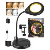 Flexible Gooseneck 2-in-1 Magnifying Glass with Light and Stand,10x & 5x Real Glass Lens Magnifying Lamp, 5 Color Stepless Hands-Free LED Desk Lamp with Clamp for Painting, Crafts, Reading (Yellow)