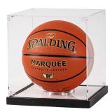 Basketball Display Case with LED Lights, Acrylic Clear Full Size with Solid Wood Base, Thickened UV Protected Soccer Basketball Display Stand Box for Autographed Ball and Memorial Gift
