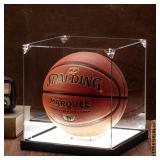 Basketball Display Case with LED Lights, Acrylic Clear Full Size with Solid Wood Base, Thickened UV Protected Soccer Basketball Display Stand Box for Autographed Ball and Memorial Gift