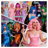 PLULON Green Wavy Bob Wigs with Bangs Heart Sunglasses Hair Cap for Women, Colored Synthetic Hair Short Bob Loose Curly Shoulder Length Wigs for Costume Bachelorette Party Music Festival