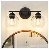 Emak 2-Light Black Bathroom Light Fixtures Over Mirror, Globe Bathroom Vanity Lights with Clear Glass Shade, VL114-BKL-2
