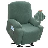 H.VERSAILTEX Stretch Couch Cover Recliner Cover Electric Power Lift Recliner Chair Cover Fitted Standard Large Power Lift Recliner with Side Pocket, Soft Thick Jacquard(Single Seat, Sage)