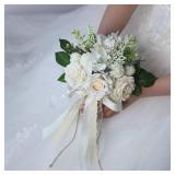 GLIDLION Wedding Bouquets for Bride Bridesmaid,White Champagne Artificial Roses Flowers for Wedding Church Decoration (7.5in)