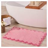 ORTIGIA Cute Pink Scalloped Bath Mat, Fun Plush Microfiber Scallop Bathroom Rugs Non Slip Washable Quick Dry Absorbent, Bathmat Bath Rug Carpet for Shower Stall Vanities Kitchen Floor Entrance, 20x32