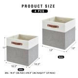 Bagnizer Collapsible Fabric Storage Cube Bins with 2 Reinforced PU Handles, Foldable Storage Organizer Baskets for Closet, Shelves, Living Room | 13"x13"x13", 4 Pack, Gray & White