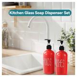 COHOSEGE Glass Soap Dispenser Set 2 Pack,16 Oz Dish Soap Dispenser for Kitchen Sink,Red Kitchen Accessories and Kitchen Decor,Red Decorations and Kitchen Utensils for Kitchen