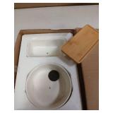 ARVINKEY White Ceramic Succulent Plant Pots, 1 Rectangular Flower Pot + 1 Round Planter, Set of 2 Small Cactus Container, Bonsai Pots, Succulent Pots with Drainage Hole& Bamboo Tray (No Plant) (Missin