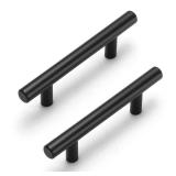 Estmoon 7 Pack Cabinet Handles Matte Black Cabinet Pulls with 3 Inch Hole Center, Stainless Steel Kitchen Cabinet Handles Black Kitchen Handles for Cabinets and Drawers, 76mm Hole Centers