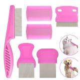 Flea Comb Set for Cats & Dogs - 6 Pack Pet Grooming for Small, Medium & Large Pets (Pink)