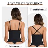 Ellareese Deep V Bodysuit for Women Thong Black Bodysuit Women Tummy Control Low Back Shapewear Black Medium