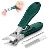 Eagle Beak Beveled Nail Clippers, Upgrade Stainless Steel Wide Jaw Opening Anti-Splash Nail Clipper Set of 3-Piece, Long Handle Angled Head Toenail Clippers for Ingrown & Thick Toenails, for Men Women