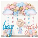 Ouddy Party Gender Reveal Decorations, Pastel Pink and Blue Nude Confetti Balloons Arch Kit Star Hanging Cloud Garland Paper Tassels He or She Boy or Girl Gender Reveal Baby Shower Party Supplies
