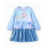 Disney Frozen Elsa Toddler Girl Dress Sequin Casual Long Sleeve Sweatshirt Dresses Character Print Cute Fall Outfit Birthday Party Gift Holiday Costume Clothes Sport Set Blue 5-6 Years