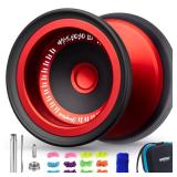 MAGICYOYO V13 DEEPSPIN Bi-Material Yoyo for Kids 8-12, Dual Purpose Professional Yoyo for All Skill Levels, Trick Yo yo with 12 Yo-yo Strings, Finger Brace, Bearing Kit (Red+Black Rings)