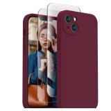 FireNova Designed for iPhone 14 Case, Silicone Upgraded [Camera Protection] Phone Case with [2 Screen Protectors], Soft Anti-Scratch Microfiber Lining Inside, 6.1 inch, Plum