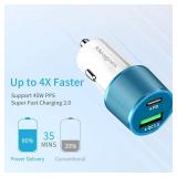 67.5W Blue Car Charger USB C Super Fast Charging, 45W USBC&QC3.0 Port Block for iPhone 17 Pro Max/Air/16/15/iPad, Samsung S25 Android Cell Phone, Dual 12V Cigarette Lighter Adapter+3.3 ft Type C Cable