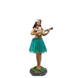 KC Hawaii Leilani Dashboard Hula Doll Playing Ukulele Green 7 in (One Arm Broken)