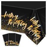 Aneco 3 Pack Black Gold Happy Birthday Tablecloth Table Cloth Cover Black Gold Party Durable Tablecloth Table Covers 54 x 108 Inches for Parties Birthdays Weddings