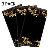 Aneco 3 Pack Black Gold Happy Birthday Tablecloth Table Cloth Cover Black Gold Party Durable Tablecloth Table Covers 54 x 108 Inches for Parties Birthdays Weddings