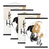 Benjia 4 Pack 14x22 14x20 Poster Frame, Magnetic Light Wood Frame Hanger for Photo Picutre Canvas Artwork Art Print Wall Hanging (4 Packs, 14", Black)