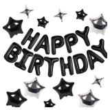 CANREVEL Happy Birthday Banner 13pcs 16 Inch Mylar Foil Letters with 12pcs Star Balloons Birthday Party Decorations - 3D Black