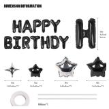 CANREVEL Happy Birthday Banner 13pcs 16 Inch Mylar Foil Letters with 12pcs Star Balloons Birthday Party Decorations - 3D Black