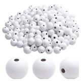 Aylifu 200pcs 12mm White Wooden Round Beads - Natural Unfinished Loose Beads Spacer Beading Supplies Jewelry Findings for DIY Crafts Jewelry Making, 2.5mm Hole