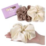 OLESILK Silk Scrunchies Oversized 100% Mulberry: Large for Long Thick Hair, Soft and Smooth for No Damage Hair Care Sleeping, Vintage Fashion 2pk