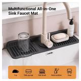 ZJWZLG Faucet Mat for Kitchen Sink, 17.7"X5.5" Silicone Sink Splash Guard with Soap Holder, Snap-On Design & 7°slope Fast Drain, Folding Sink Faucet Mat for Universal Kitchen Bathroom Sink Black