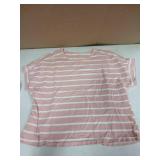 LilyCoco Womens Striped Shirt Short Batwing Sleeve Tops Crew Neck Casual Loose Fit Tee Pink Stripe X-Large