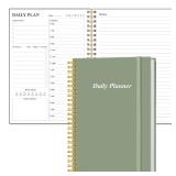 Daily Planner Undated - A5 To Do List Notebook Hourly Schedules, Spiral Appointment Planner for Women and Men, PVC Hardcover, Inner Pocket, Elastic Closure, 5.8" x 8.3", Green