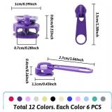 DOITEM 72Pcs Zipper Repair Kit - 5# Zipper Pull Rescue Kit for Clothing, Jackets, Purses, Luggage, Backpacks (12 Colors)