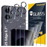 firtstnow 3 Pack Glass Screen Protector for Samsung Galaxy S25 Edge [6.7 inch] + 3 Pack Camera Lens Protector, 9H Tempered Glass, Fingerprint Unlock, HD Clear Case Friendly Anti-Scratch