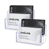 Uniclife 2 Pack Acrylic Business Card Holder for Desk 2 Slots Clear Business Card Display Stand for Men & Women Desktop Business Card Organizer Card Stand for Office Home Exhibition, 120 Card Capacity