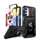 LeYi Compatible for Samsung Galaxy A15-5G Phone Case: Galaxy A15 5G Screen Protector Scratch Resistant [2 Packs] with A15 Case, Heavy Duty Shockproof para Basic Android Galaxy Phone Case A 15, Black