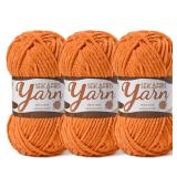 3 Pack Fluffy Velvet Yarn for Crocheting Baby Blanket Yarn for Crocheting Soft 150g(196.8yds) Amigurumi Yarns Plush Chenille Crochet Yarns Puzzle Yarn for Crochet Weaving Craft(3 Orange)